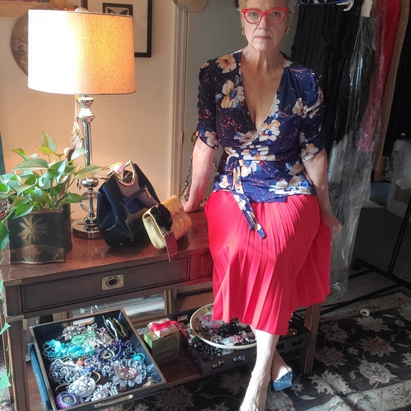 veronica m blue floral wrap top - Picture 10 of 10